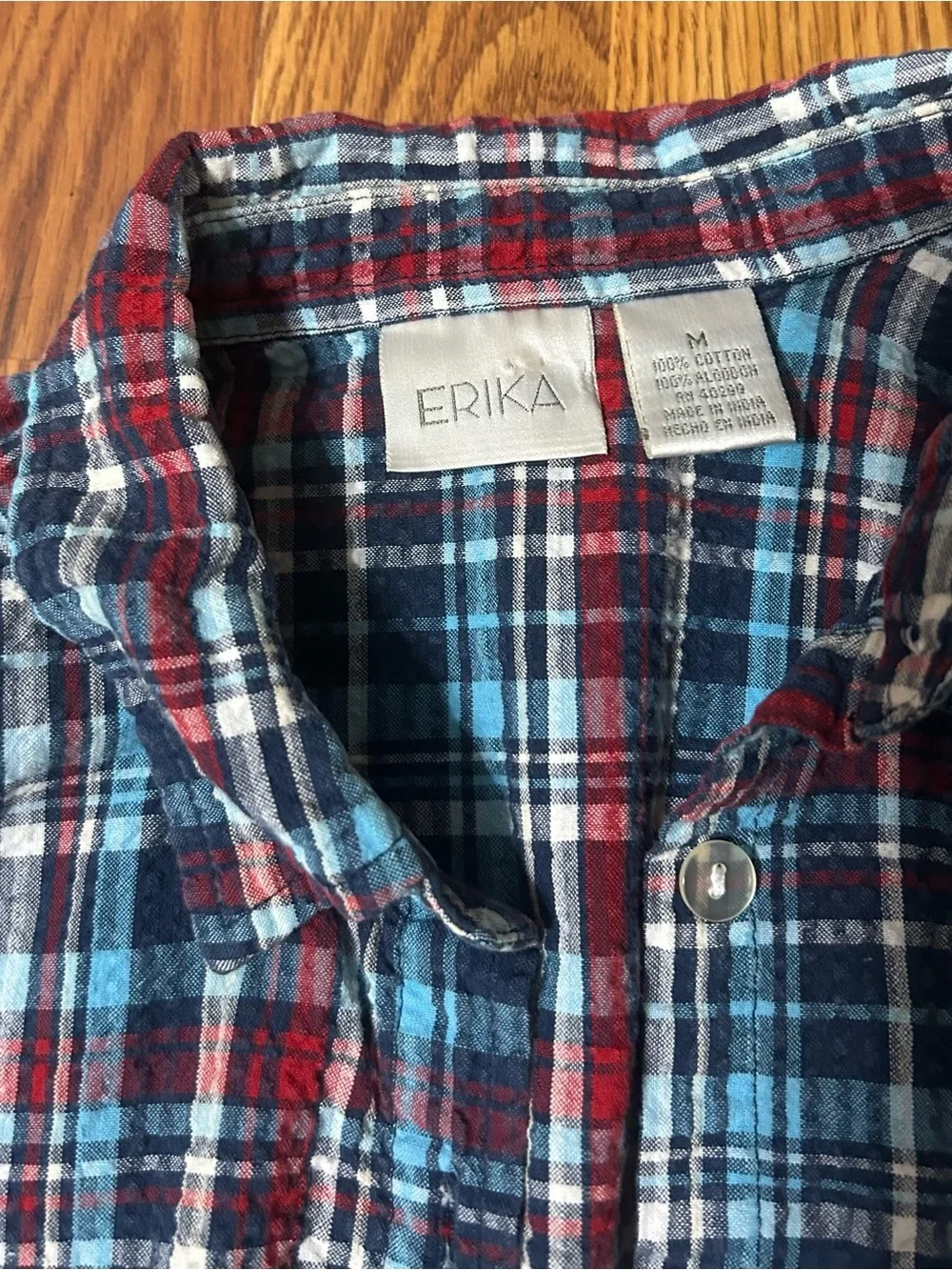 Erika Blue, Red & White Plaid Short-Sleeve Pajama Set Cropped pants